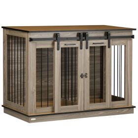 47in Dog Crate Furniture with Divider Panel, Wooden Dog Kennel TV Stand for Large Dogs, Pet House Side Table for 2 Small Dogs with Two Rooms Desi
